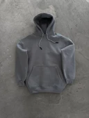 Kapüşonlu Üç İplik Penye Basic Sweatshirt - Boyalı Gri thumbnail 2