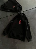 Üç İplik Kapüşonlu Baskılı Oversize Sweatshirt- Siyah thumbnail 3