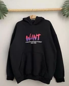 Baskılı Üç İplik Kapüşonlu Oversize Sweatshirt - Siyah thumbnail 2