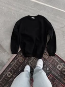 Kışlık Bisiklet Yaka Üç İplik Basic Sweatshirt - Siyah thumbnail 2