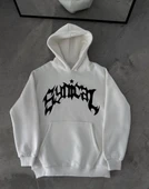 Üç İplik Kapüşonlu Baskılı Oversize Sweatshirt- Beyaz thumbnail 2