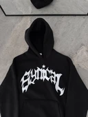 Üç İplik Kapüşonlu Baskılı Oversize Sweatshirt- Siyah thumbnail 2
