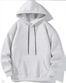 Kadın Uzun Kol Kapşonlu Basic Sweatshirt Hoodie - Gri thumbnail 2