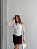 Kadın Puantiyeli Tül Tek Omuz Bluz thumbnail 4