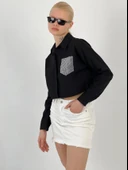 Kadın Taş Cep Detaylı Crop Gömlek thumbnail 6