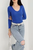 V yaka kaşkorse bluz saks misi thumbnail 6