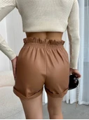 Beli lastikli deri şort kahve H24605 thumbnail 3