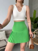 Altı pliseli mini etek yeşil s24705 thumbnail 2