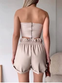 Tüllü deri crop bej w24615 thumbnail 5