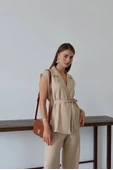 Keten yelek pantolon takım bej pt thumbnail 6