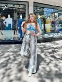 Baskılı Bağcıklı keten pantolon thumbnail 3