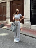 Crop pantolon biyeli takım gri thumbnail 2