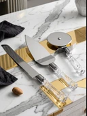 Mucit Home 3lü Kristal Görünümlü Saplı Çelik Servis Seti Pizza Kesici Kek Bıçağı Pasta Spatulası thumbnail 1
