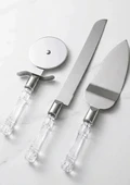 Mucit Home 3lü Kristal Görünümlü Saplı Çelik Servis Seti Pizza Kesici Kek Bıçağı Pasta Spatulası thumbnail 2