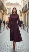 Misswhence 39842 Cupro Elbise bordo thumbnail 1