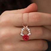 ​​Gümüş Rose Kırmızı Gül Kolye thumbnail 4