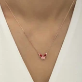 Gümüş Rose Minimal Kelebek Bayan Kolye thumbnail 3