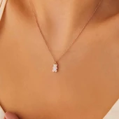 Gümüş Rose Renkli Ayıcık Kadın Kolye thumbnail 2
