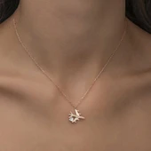 Gümüş Rose Tek Taşlı Uçak Kadın Kolye thumbnail 3
