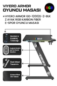 VIYERO ARMOR GD-12002E-2-BLK Z AYAK RGB KARBON FIBER E-SPOR OYUNCU MASASI thumbnail 7