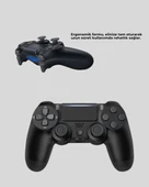 Bluetooth Kablosuz PS4 Gamepad Çift Motorlu Siyah Controller thumbnail 4