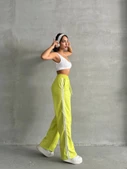 Şeritli deri pantolon yeşil h26430 thumbnail 5