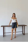 Müslin kumaş şort bağcıklı antrasit pt thumbnail 7