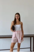 Müslin kumaş şort bağcıklı pembe pt thumbnail 4