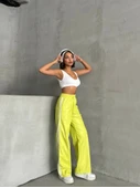 Şeritli deri pantolon yeşil h26430 thumbnail 2