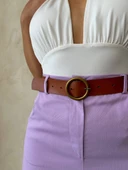 Kemerli gabardin şort lila s25735 thumbnail 3