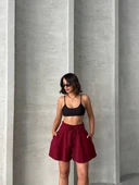 Volanlı keten şort bordo s255058 thumbnail 6