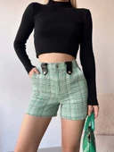 Çıtçıtlı siyah köprü tüvit şort yeşil thumbnail 1