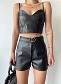 Tokalı deri şort siyah s24444 thumbnail 2
