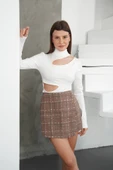İki düğmeli şort etek vizon h26414 thumbnail 4
