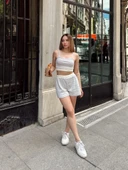 Çizgili şortlu takım gri s3978 thumbnail 3