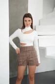 İki düğmeli şort etek vizon h26414 thumbnail 3