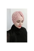 BUTİK AYVİTRİN Pliseli Incili Düğüm Bone Gül Kurusu thumbnail 2