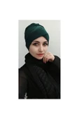 BUTİK AYVİTRİN Kadın Yeşil Tesettür Çapraz Bone thumbnail 1