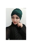 BUTİK AYVİTRİN Kadın Yeşil Tesettür Çapraz Bone thumbnail 2