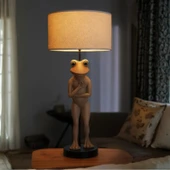Frog Bej Gövde Gri Başlık Dekoratif Abajur thumbnail 4