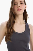 Defacto A1665 Antrasit Fitted U Yaka Basic Düz Fitilli Kaşkorse Atlet thumbnail 5