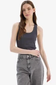 Defacto A1665 Antrasit Fitted U Yaka Basic Düz Fitilli Kaşkorse Atlet thumbnail 4