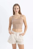 Defacto B0563 Bej Coool Fitted Fitilli Kaşkorse Basic Düz Atlet thumbnail 3