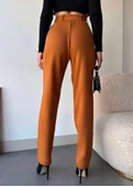 Kendinden kemerli triko pantolon camel thumbnail 3