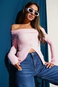 Madonna Yaka Düğmeli Bluz pembe thumbnail 1