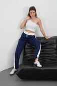 Şeritli garnili pantolon lacivert thumbnail 2