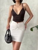 Önü büzgülü etek bej s24222 thumbnail 2