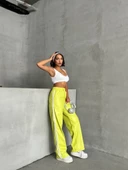 Şeritli deri pantolon yeşil h26430 thumbnail 4