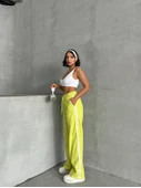 Şeritli deri pantolon yeşil h26430 thumbnail 6