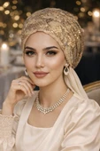 Dore Rengi Payet İşlemeli Eşarp Bone thumbnail 1
